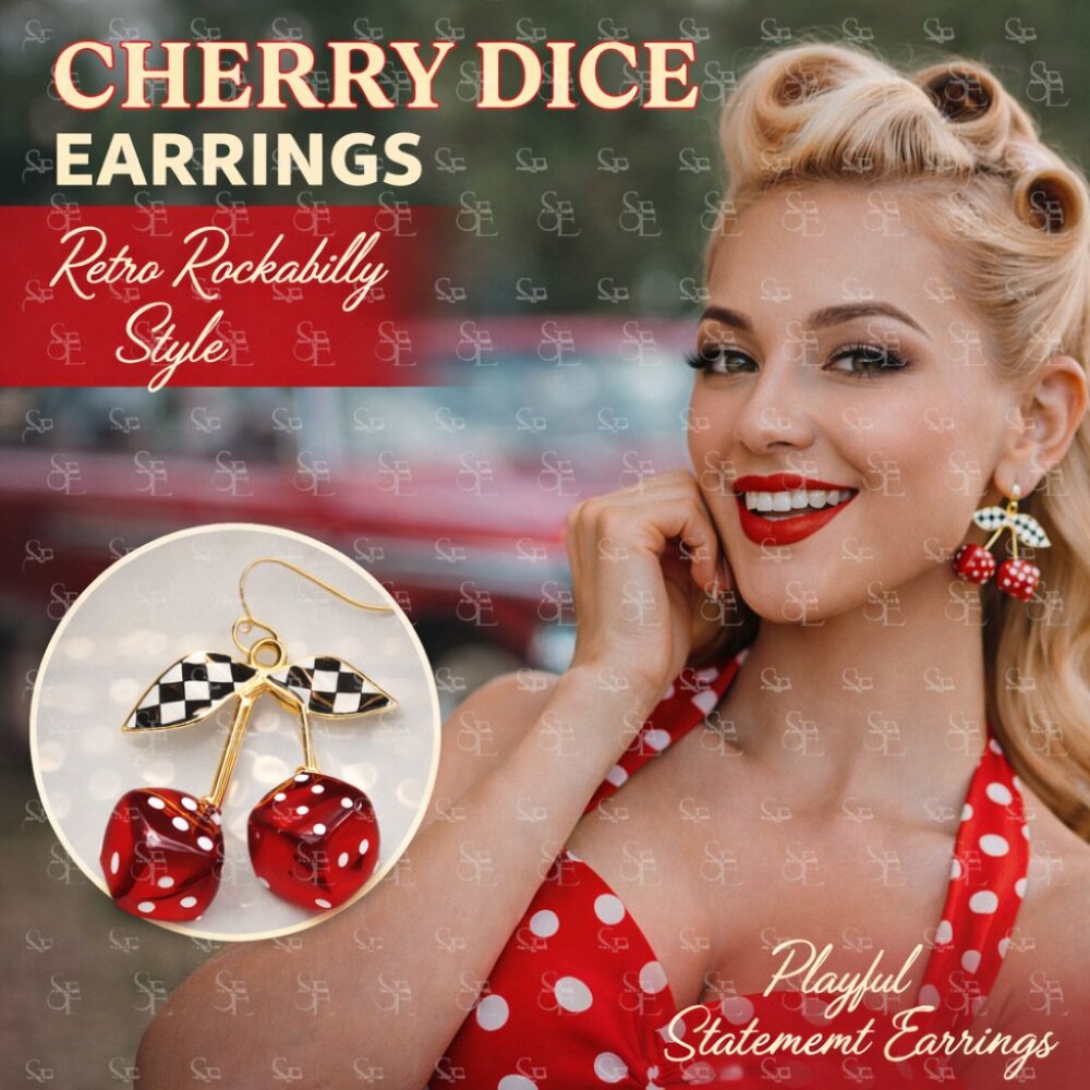 Cherry Dice Retro Rockabilly Dangle Earrings